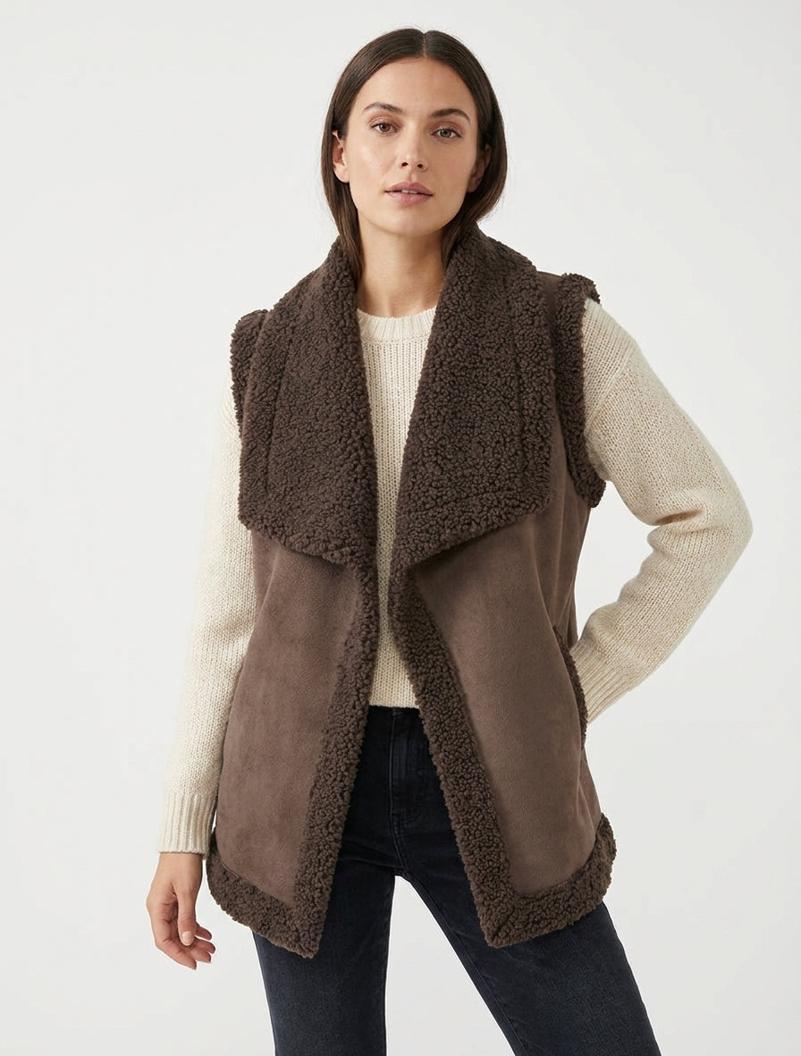 Chaleco sin mangas efecto piel de oveja - Marrón