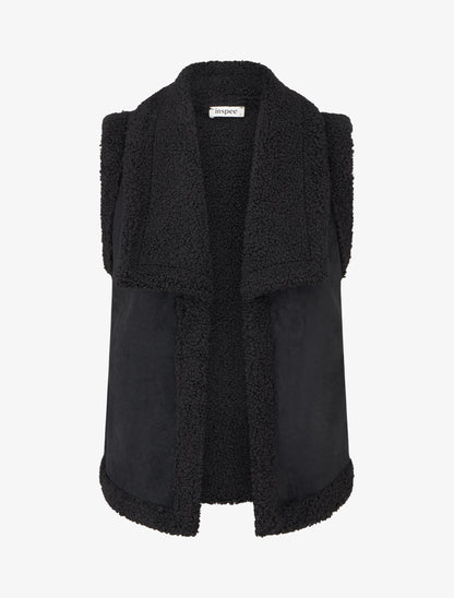 Blouson sans manches effet peau de mouton - Noir - 1