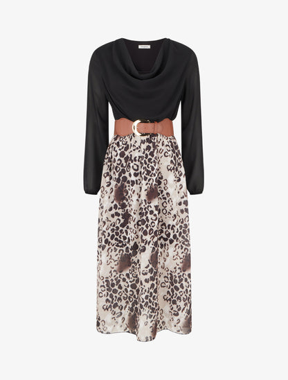 Robe droite léopard manches longues - Noir - 1