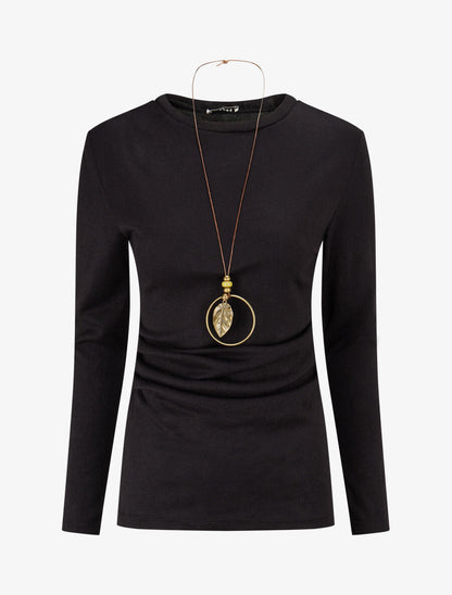 Pull fin plissé - Noir - 1