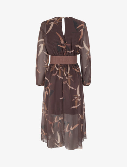 Robe longue imprimé feuilles à rayures irisées - Marron - 2