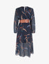 Robe longue imprimé feuilles à rayures irisées - Marine - 1