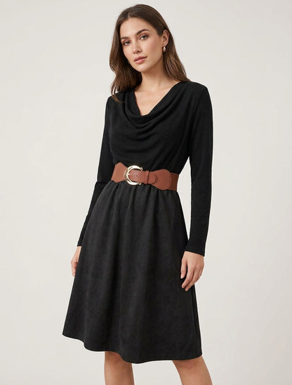 Vestido bicolor con cuello drapeado - Negro