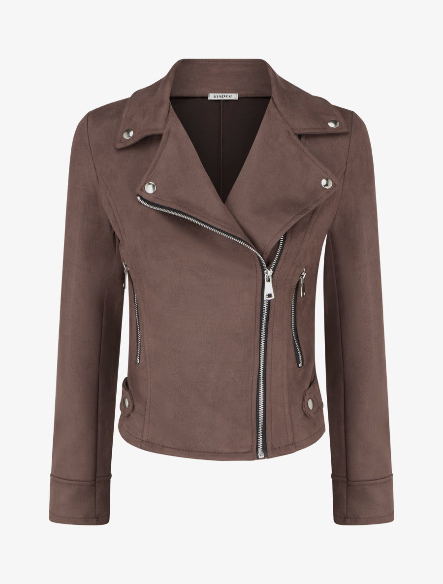 Veste en suédine à fermeture zippée - Chocolat - 1