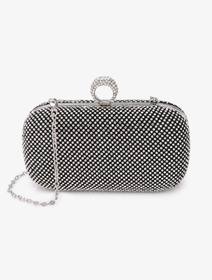 Minaudière à bords arrondis et strass - Noir - 1