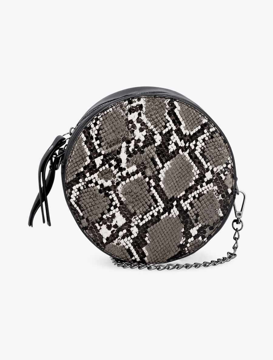 Minaudière ronde à imprimé python - Noir - 1