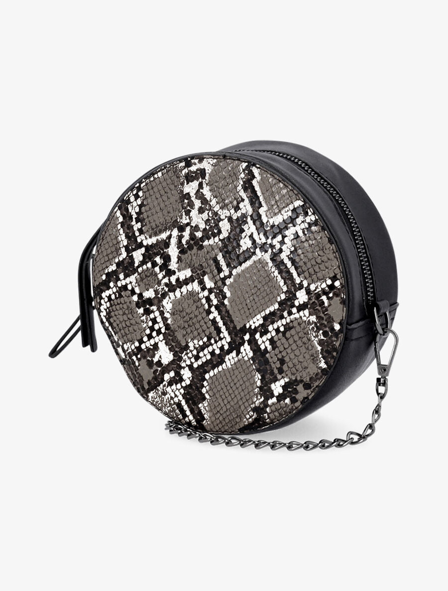 Minaudière ronde à imprimé python - Noir - 2