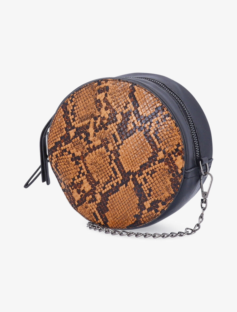 Minaudière ronde à imprimé python - Camel - 2