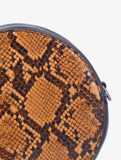 Minaudière ronde à imprimé python - Camel - 4