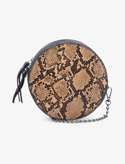 Minaudière ronde à imprimé python - Beige - 1