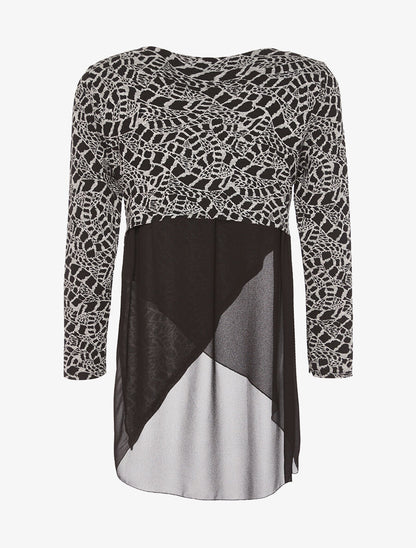 Pull croisé à voilage - Blanc/noir - 2