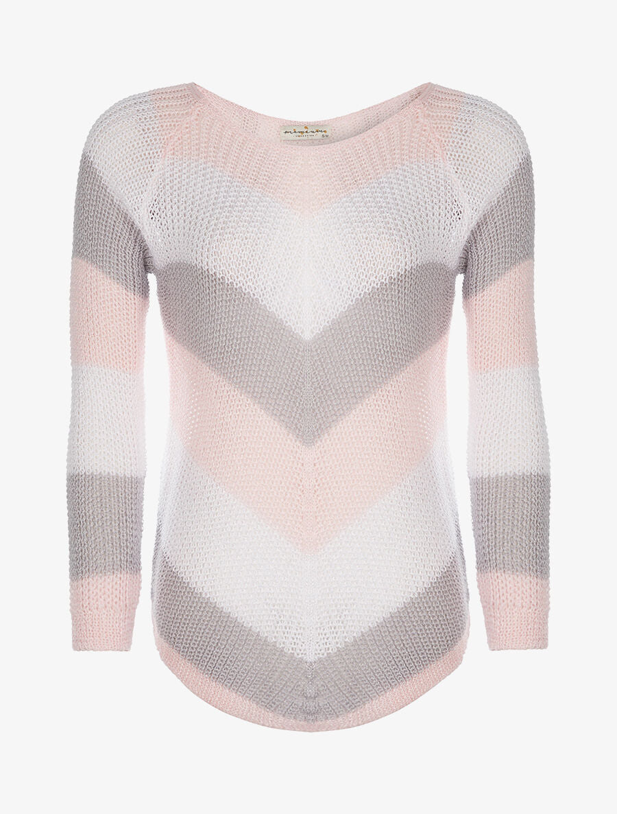 Pull tricolore fin - rose - 1
