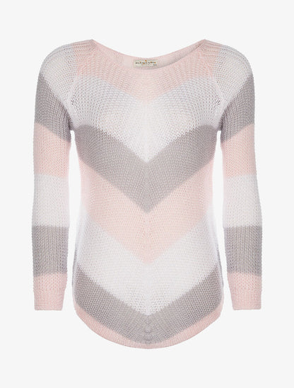 Pull tricolore fin - rose - 1