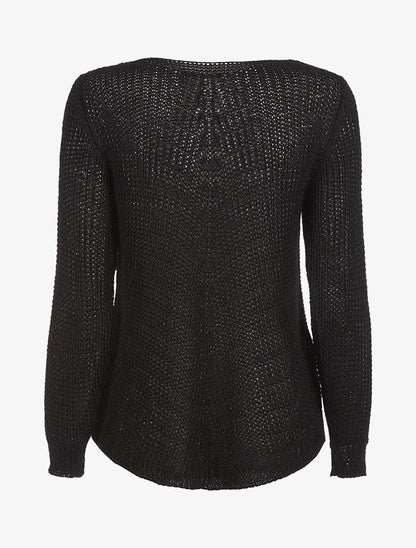 Pull cotés maille tressée - noir - 2