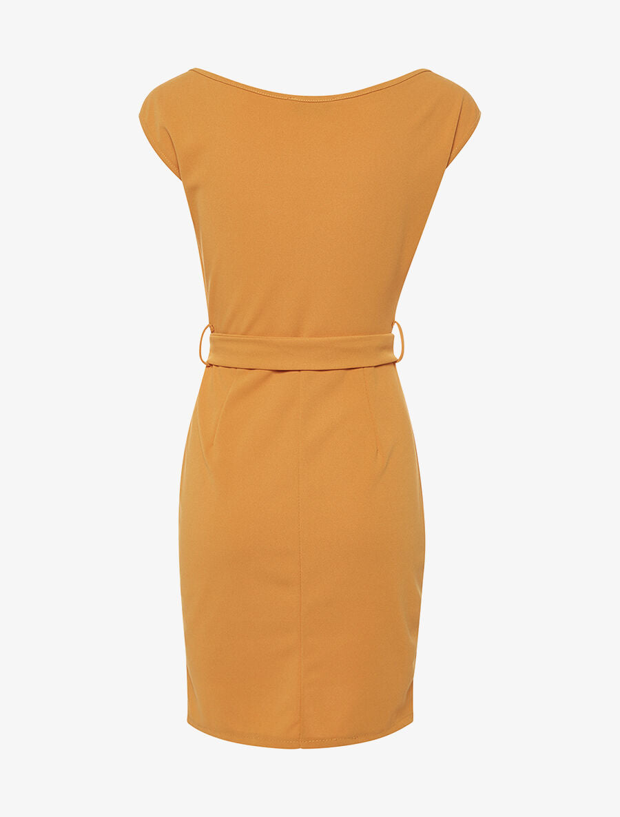 Robe perlée coeur-croisé - moutarde - 2