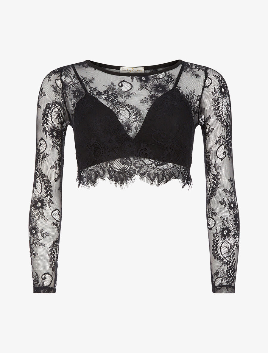 Crop-top dentelle et soutien-gorge - Noir - 3