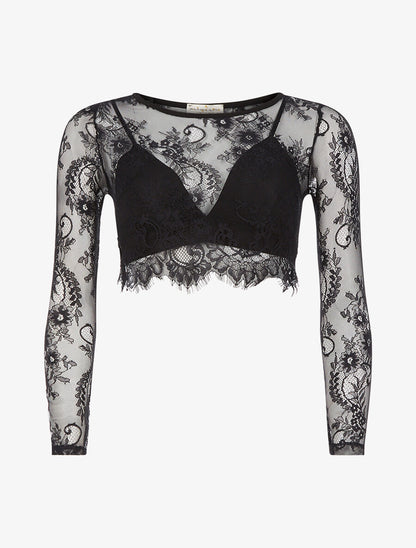 Crop-top dentelle et soutien-gorge - Noir - 3