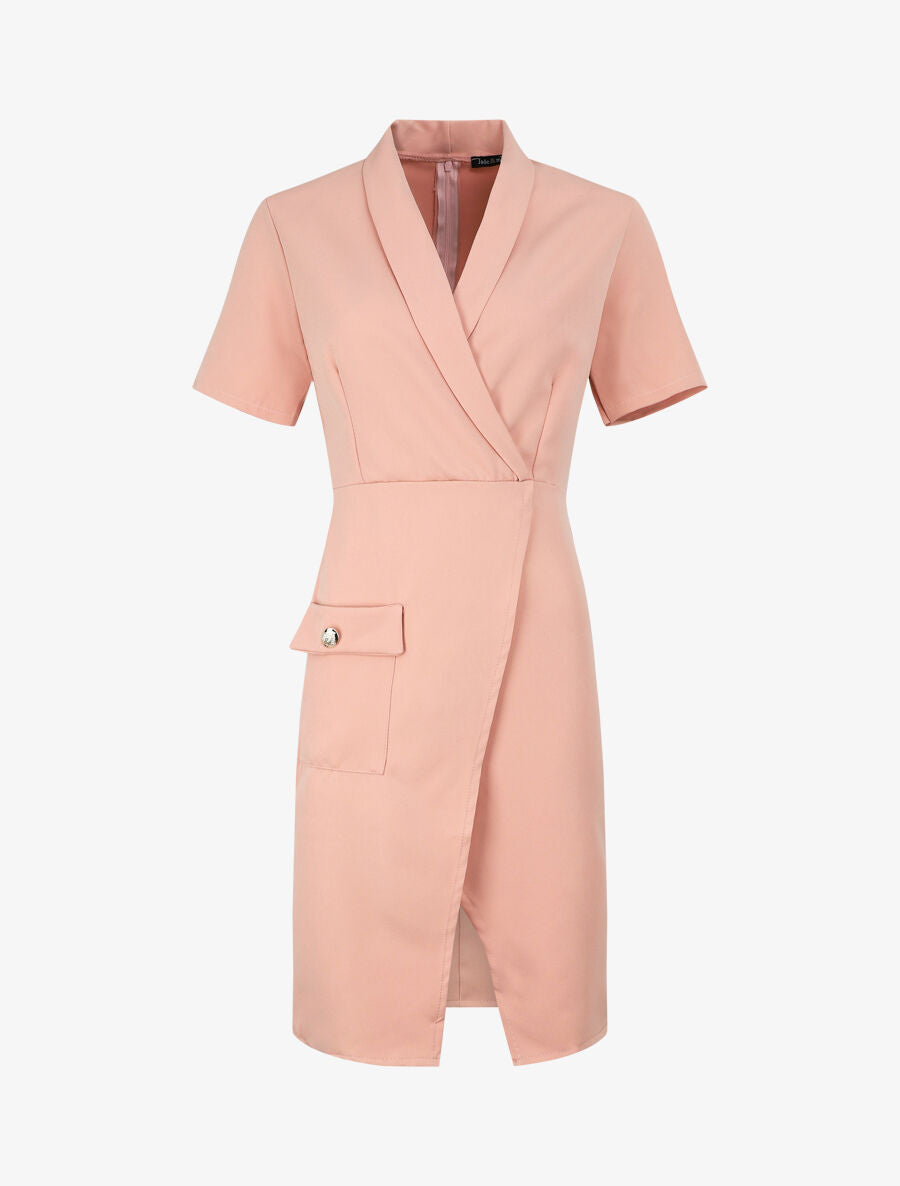 Robe portefeuille à manches courtes - Rose - 1