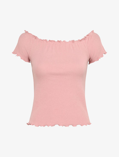 Top slim uni col bardot - Rose - 4
