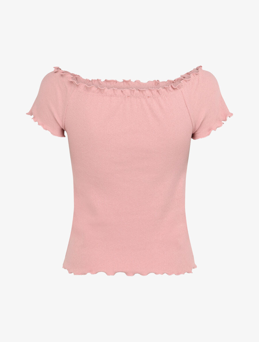 Top slim uni col bardot - Rose - 2