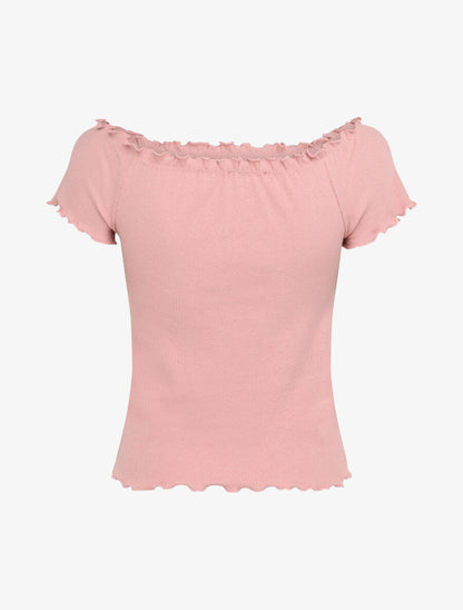 Top slim uni col bardot - Rose - 2