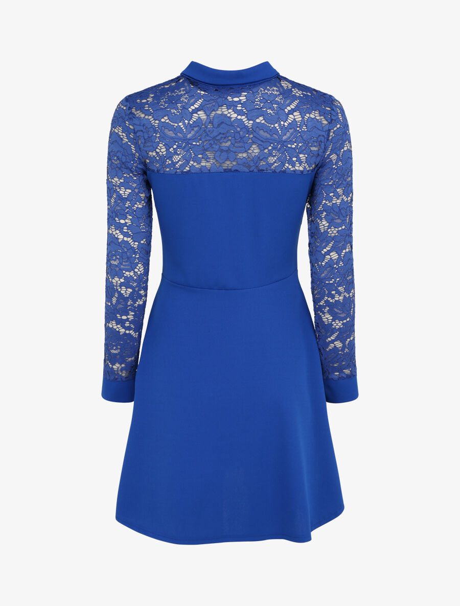 Robe patineuse unie à manches dentelle - Bleu électrique - 2