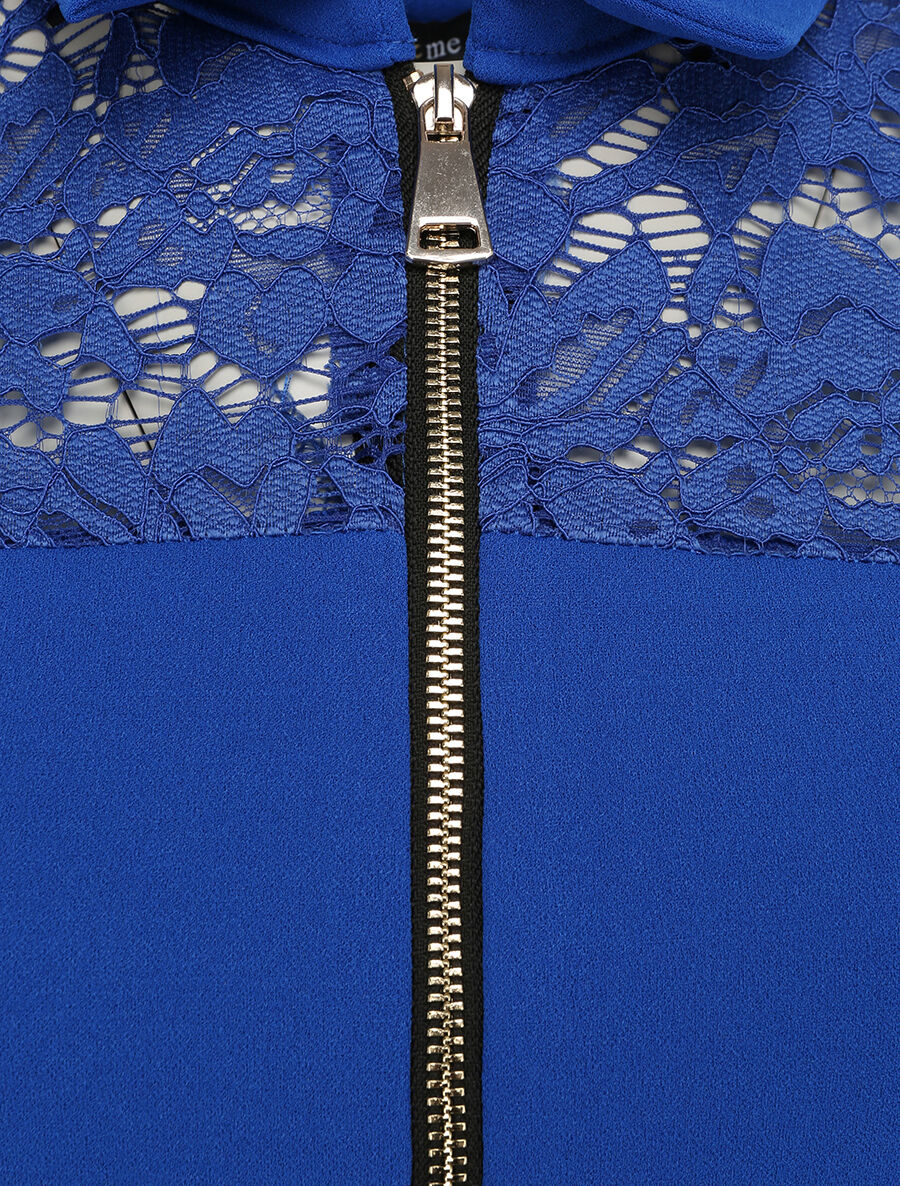 Robe patineuse unie à manches dentelle - Bleu électrique - 3