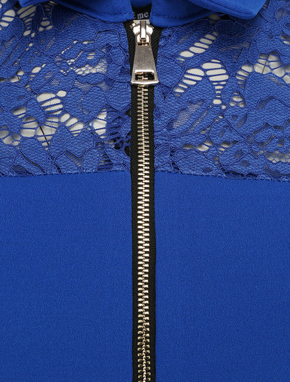 Robe patineuse unie à manches dentelle - Bleu électrique - 3