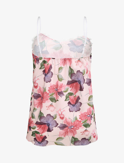 Caraco droit imprimé hibiscus et dentelle - Rose pâle - 2