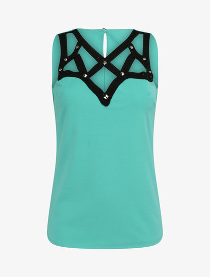 Top droit sans manches à col lanières - Turquoise - 4