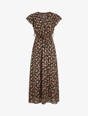 Robe longue cintrée imprimé roses irisées - Noir - 4