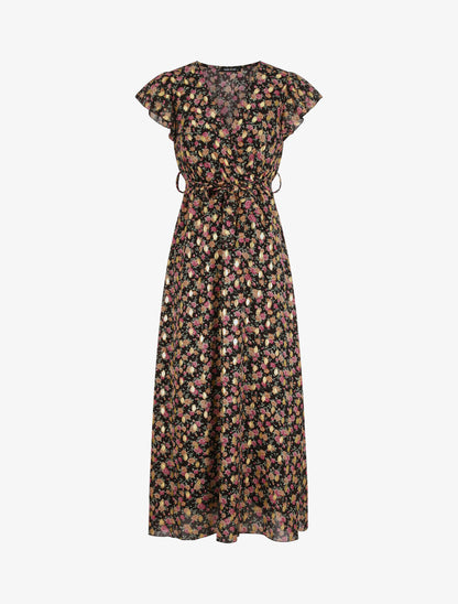 Robe longue cintrée imprimé roses irisées - Noir - 4