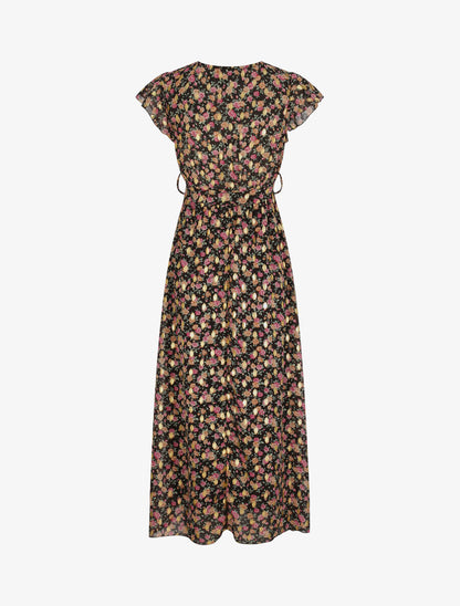 Robe longue cintrée imprimé roses irisées - Noir - 2