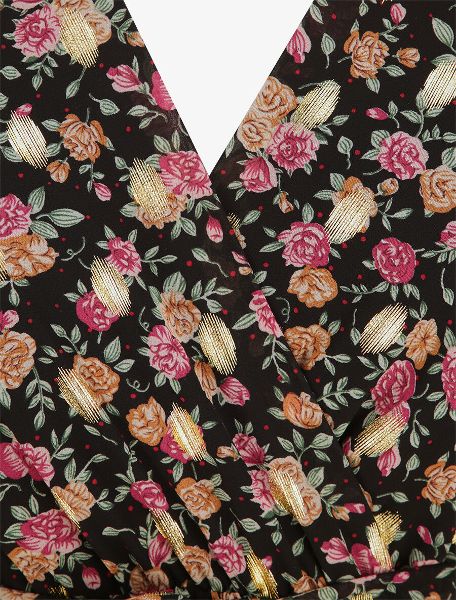 Robe longue cintrée imprimé roses irisées - Noir - 3