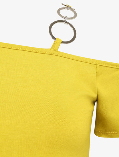 T-shirt à col rond à anneaux - Jaune - 3