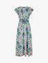 Robe longue cintrée imprimé orchidées tropicales - Bleu clair - 1