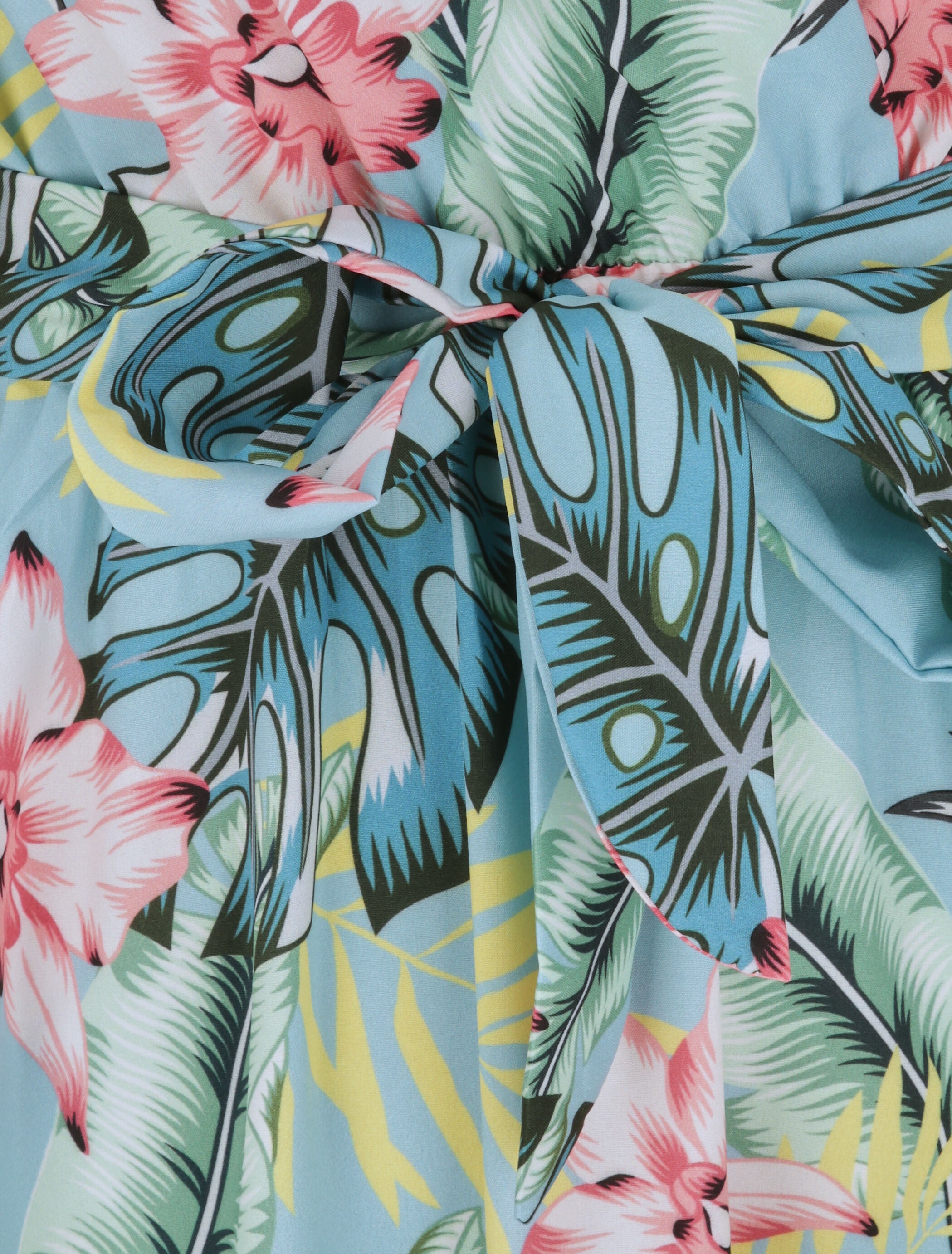 Robe longue cintrée imprimé orchidées tropicales - Bleu clair - 3