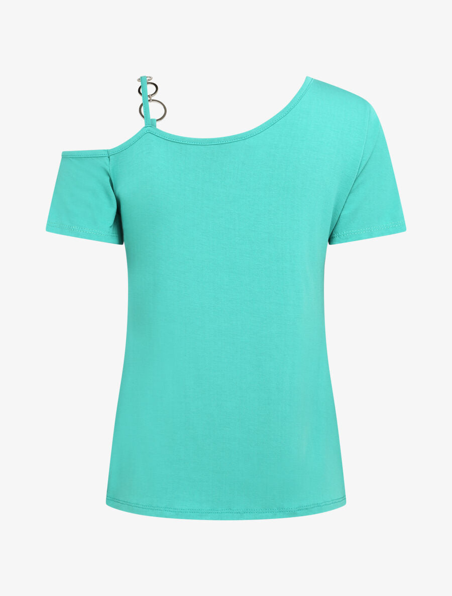T-shirt à col rond à anneaux - Turquoise - 2