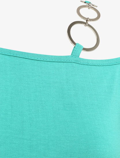 T-shirt à col rond à anneaux - Turquoise - 3