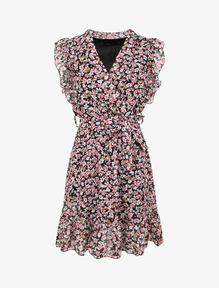 Robe patineuse mi-longue imprimé pâquerettes - Noir - 4