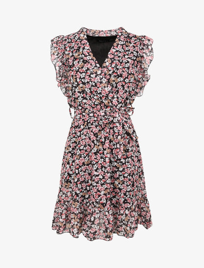 Robe patineuse mi-longue imprimé pâquerettes - Noir - 4