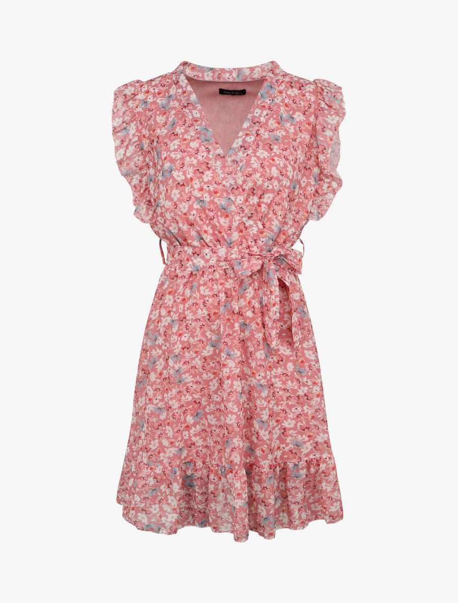 Robe patineuse mi-longue imprimé pâquerettes - Rose - 1