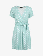 Robe courte portefeuille imprimé pois - Bleu clair - 4