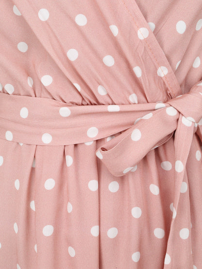Robe courte portefeuille imprimé pois - Rose poudré - 3
