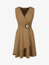 Robe patineuse sans manches à détail boucle ronde - Camel - 1