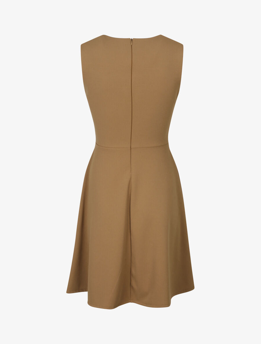 Robe patineuse sans manches à détail boucle ronde - Camel - 2