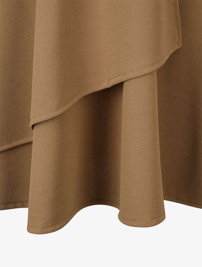 Robe patineuse sans manches à détail boucle ronde - Camel - 3