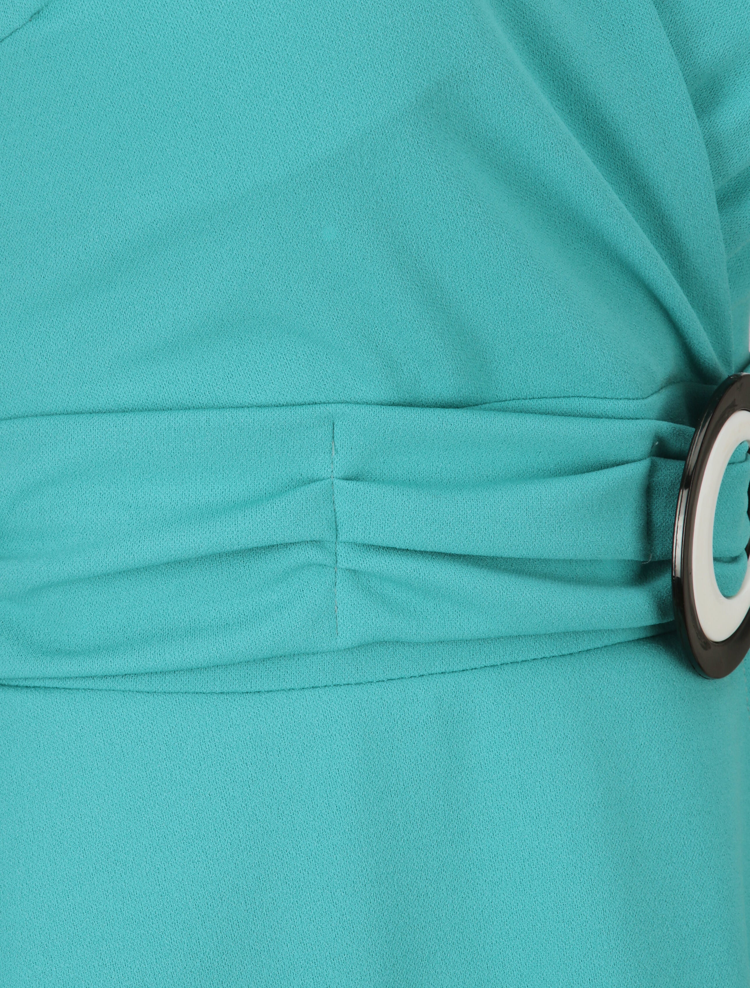 Robe patineuse sans manches à détail boucle ronde - Turquoise - 3