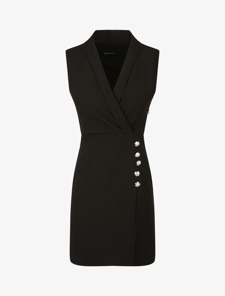 Robe à col cache-coeur et bords fendu - Noir - 4