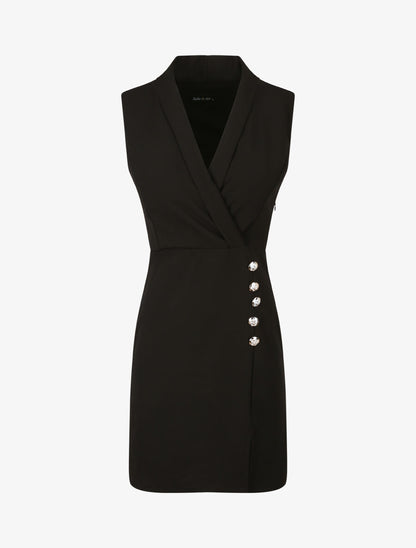 Robe à col cache-coeur et bords fendu - Noir - 4